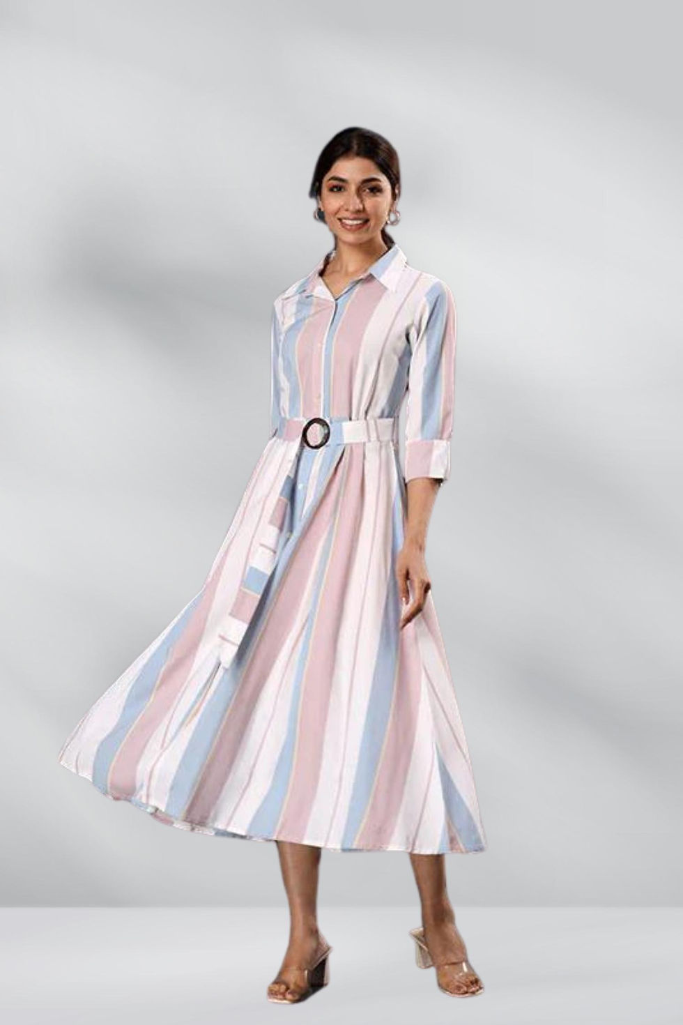 Shopdibz Formal Wear Stripped Collared Rayon Midi Dress