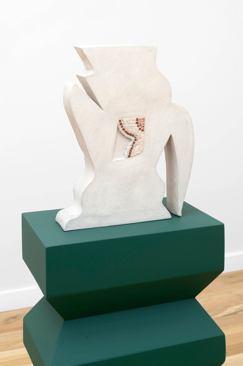 Lilli Carré, Jester Piece, 2022, ceramic, stone mosaic, custom pedestal