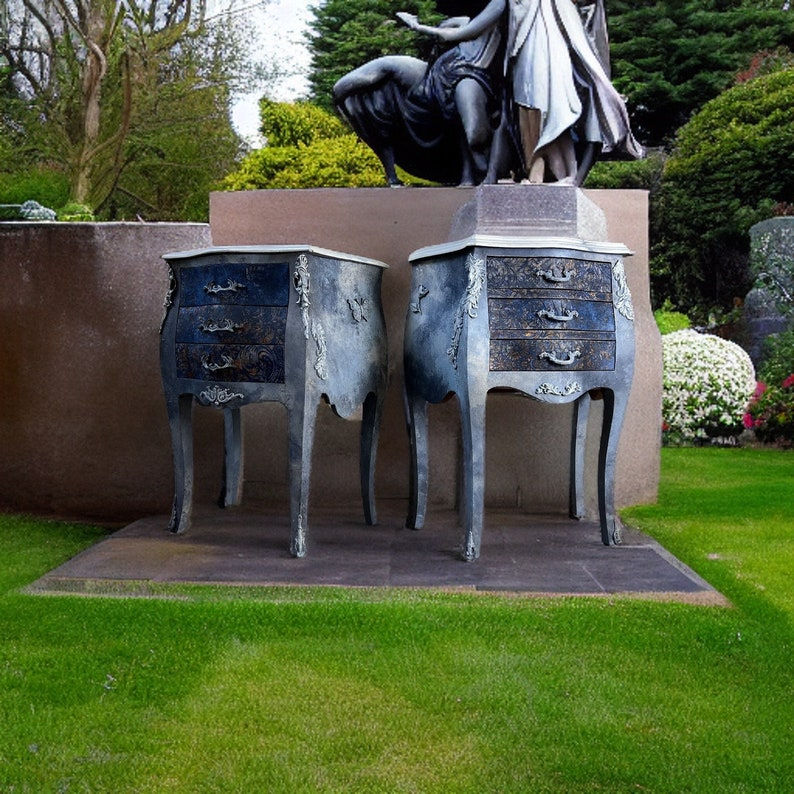 Thumbnail: Neoclassical Faux Stone and Marble Side Tables