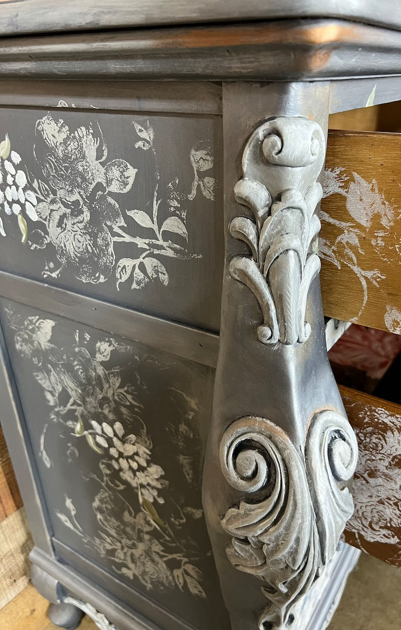 Thumbnail: Elegant Romantic White Floral Bombe’ Chest Dresser