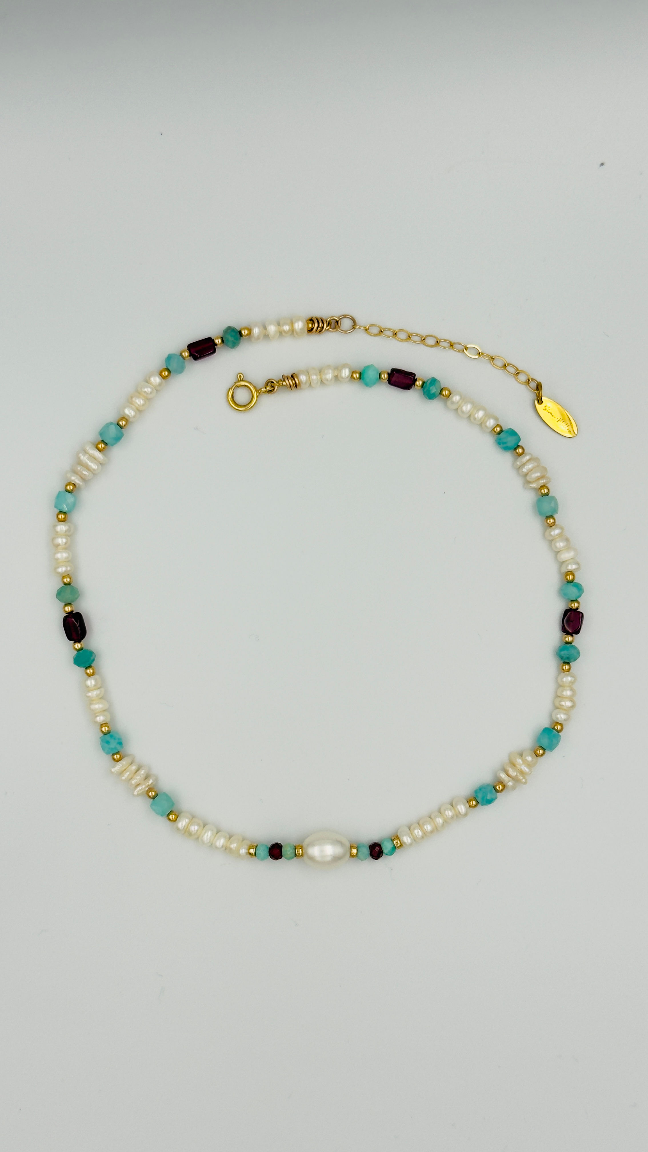Isadora Necklace | Pearl, Amazonite & Garnet Necklace for Women