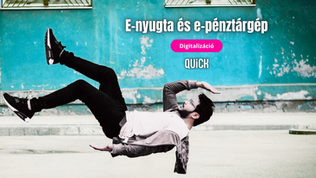 férfi az utcán esik e nyugta és e pénztárgép felirat QUiCK