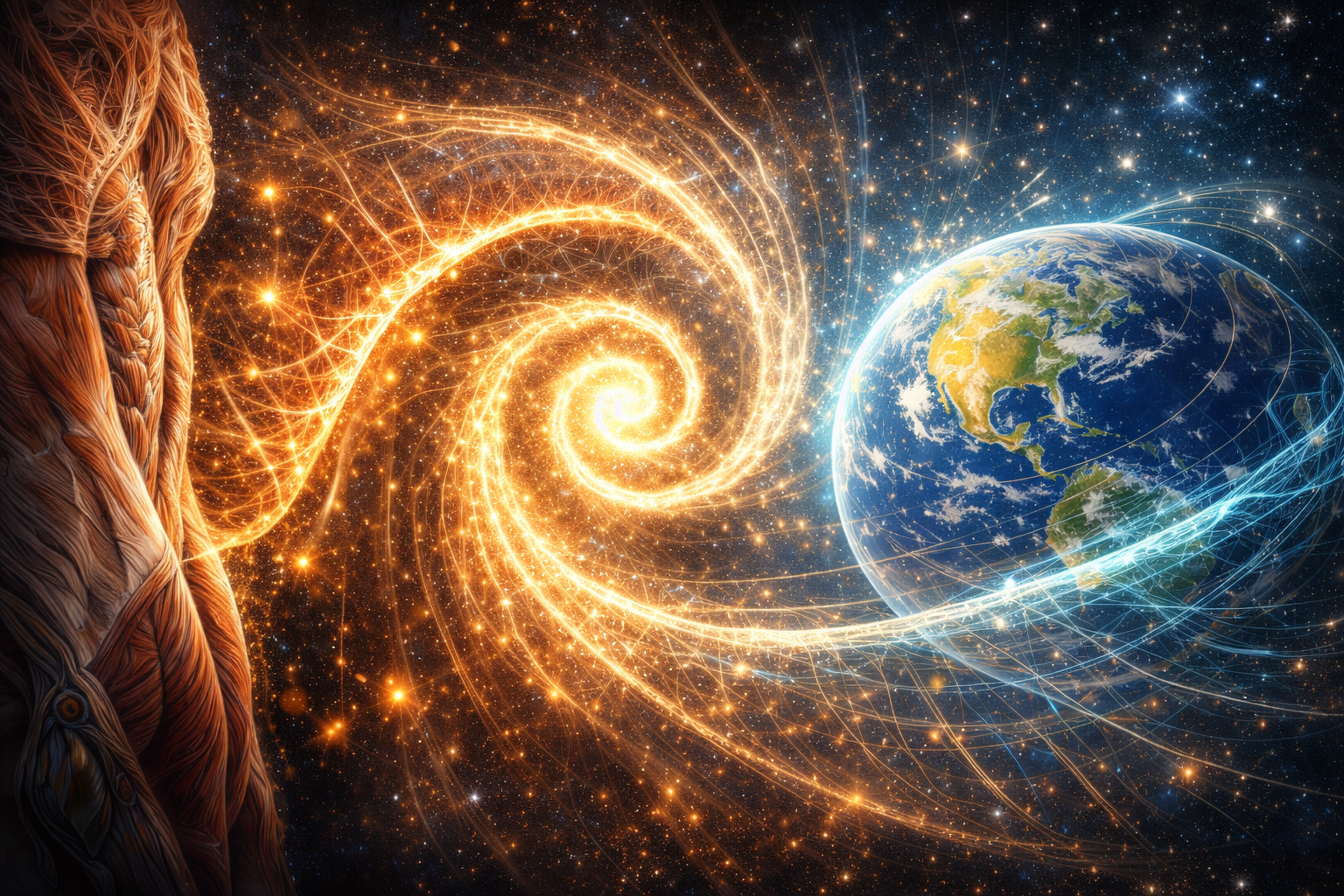A glowing golden spiral emerging from layered documents and data streams, representing The Bear, a corpus-bound AI reflecting coherence rather than generating content.