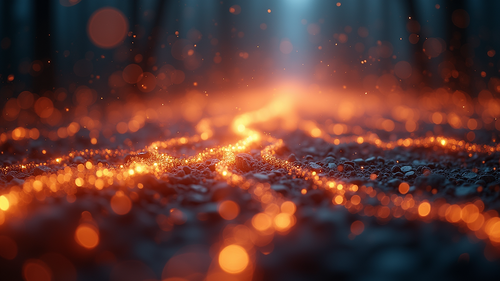 Eye-level view of a glowing network of light representing fascia and energy flow