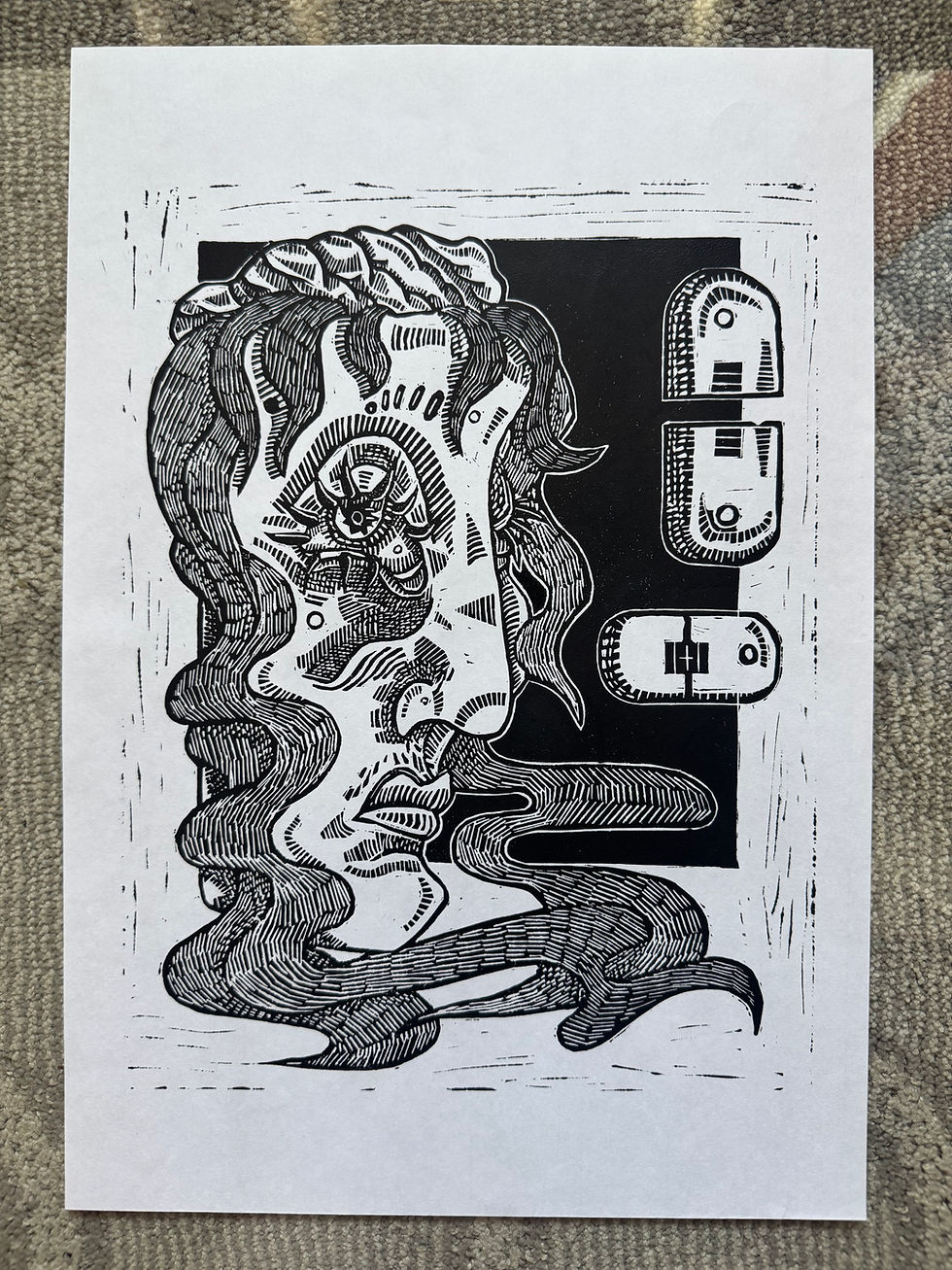 Thumbnail: "Amygdala" Linocut Print