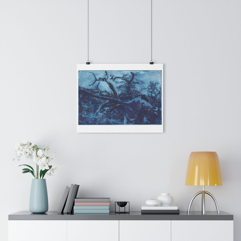 Thumbnail: Wooded Hill Series of artist etchings blue, print of artist etching