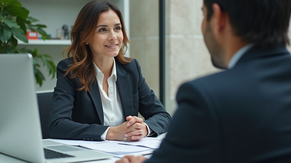 Close-up view of a visa agent consulting with a client