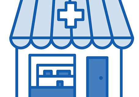  Icono ilustrado de un edificio de farmacia