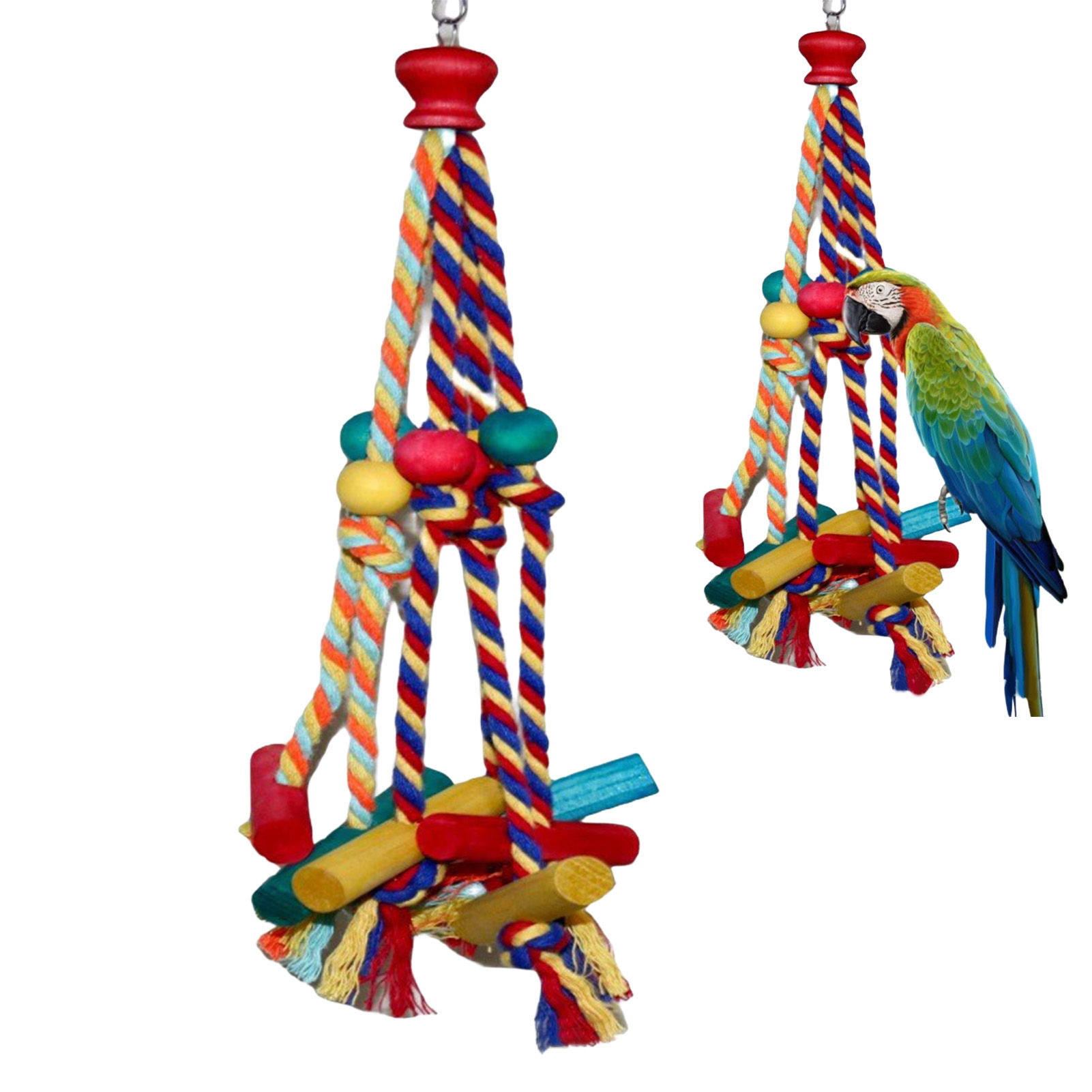 Cage Hanging Rope Bird Climbing Chewing Toys Multicolored Natural Wooden Bird Ch