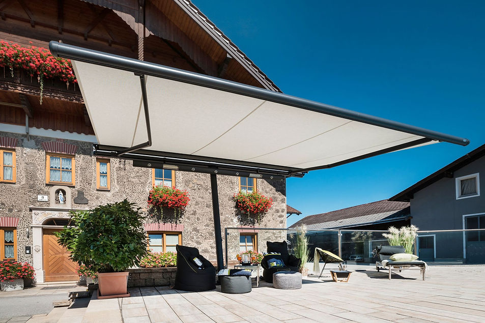 white awning outside a building