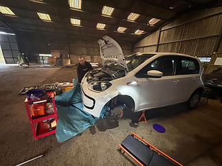 Car maintenance in a garage
