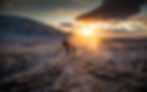 Taking off in a private helicopter flight during sunset in Iceland