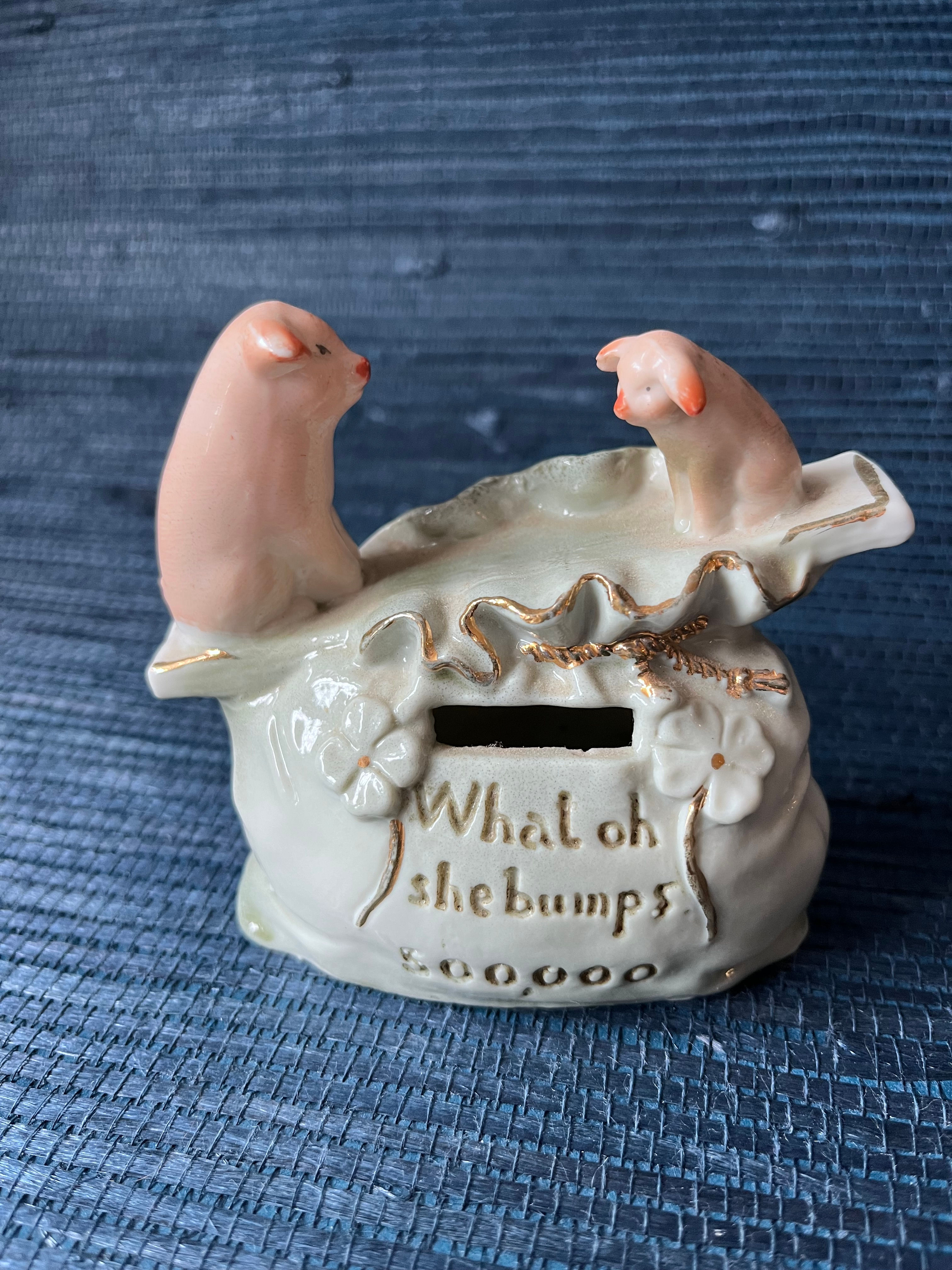 Antique German Pink Pig Two Pigs On a See-Saw Coin Bank