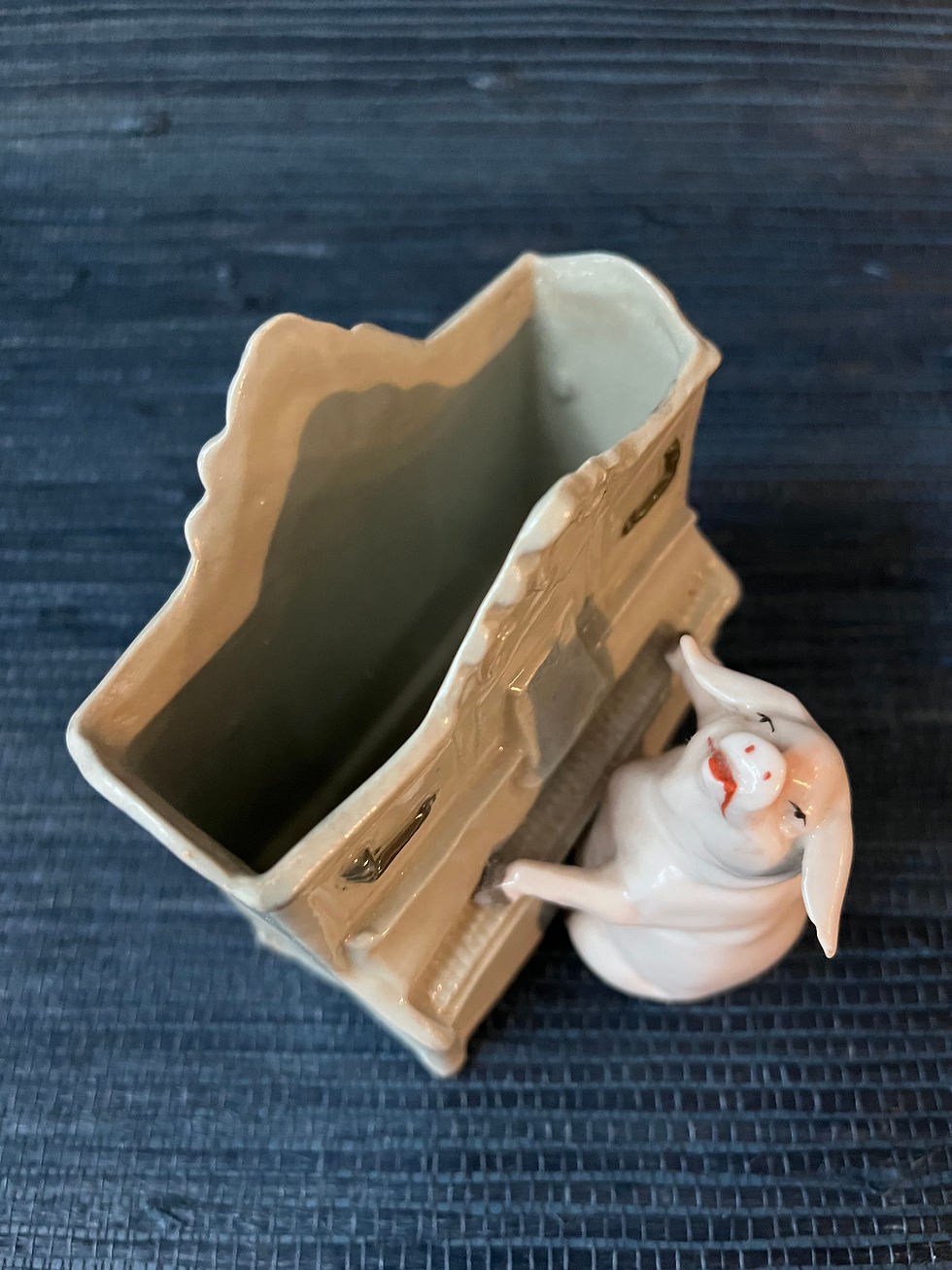 Thumbnail: Antique German Pink Pig Playing Piano Vase Fairing