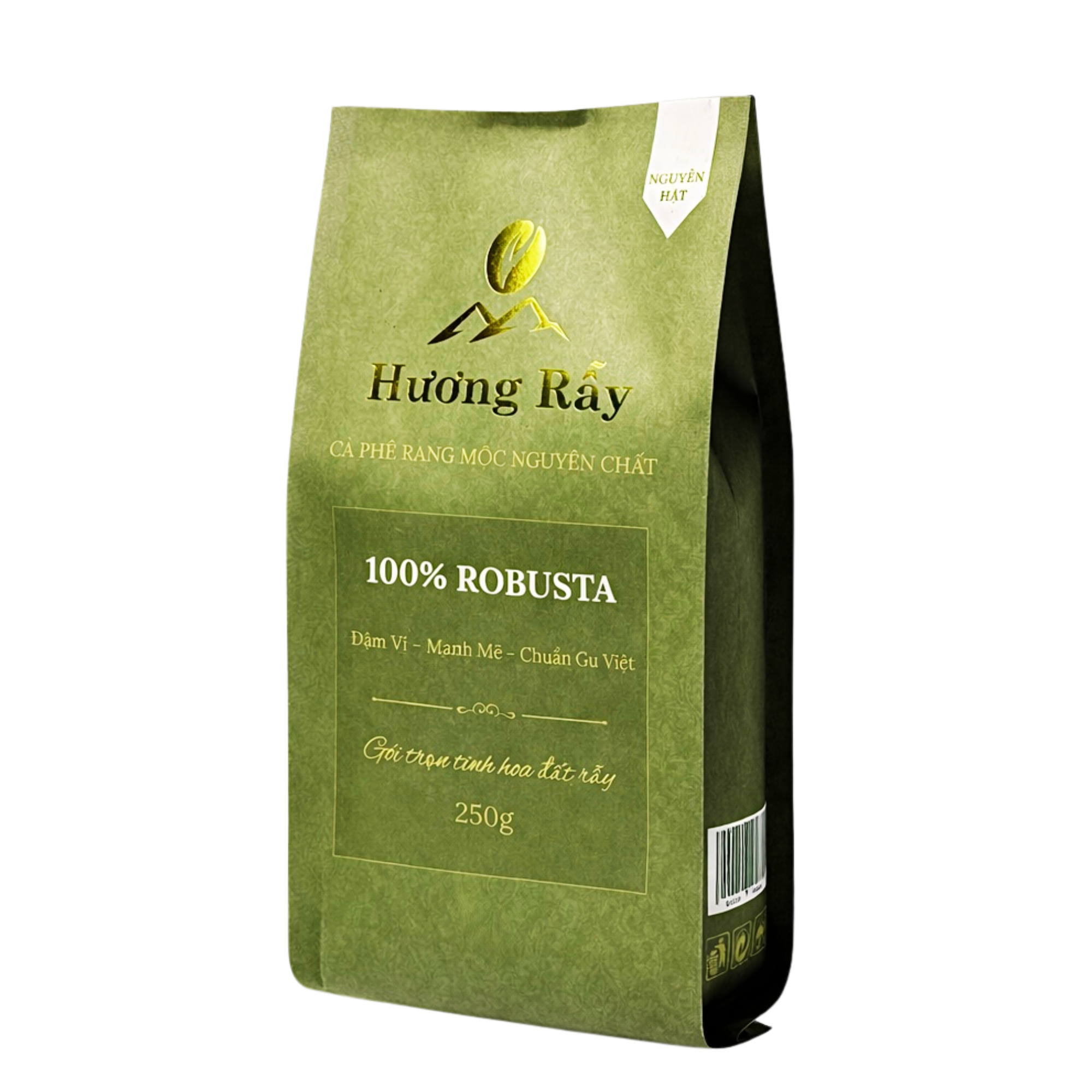 Cà phê nguyên hạt rang mộc 100% Robusta nguyên chất 250g | HƯƠNG RẪY