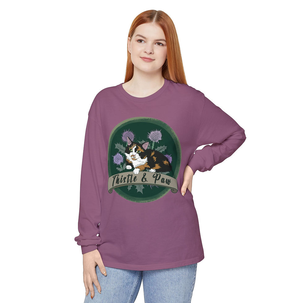 Thumbnail: Thistle & Paw Logo: Unisex Garment-dyed Long Sleeve T-Shirt Comfort Colors® 6014
