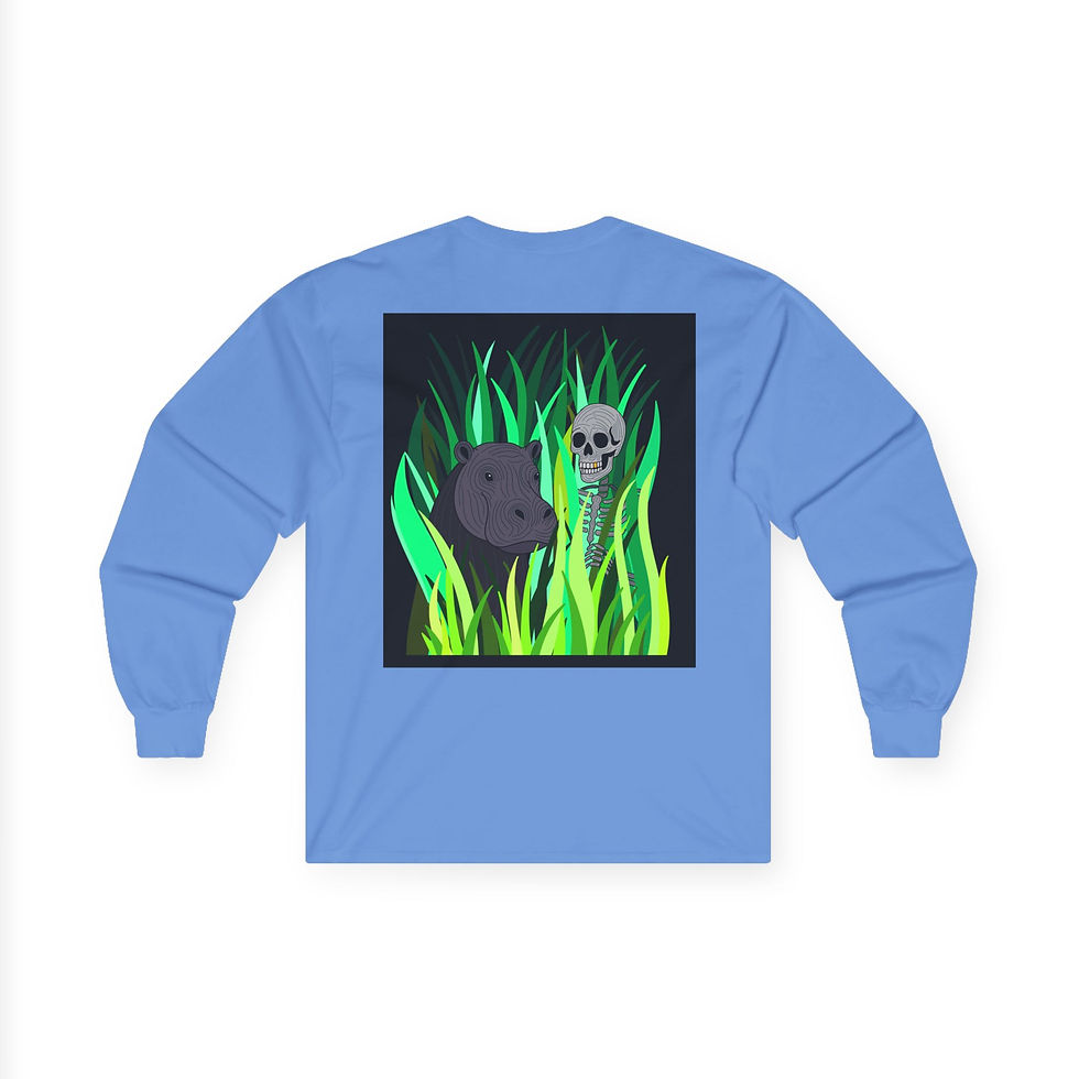 Thumbnail: 🌿 In the Tall Grass — Hippo & Skeleton Long Sleeve Tee