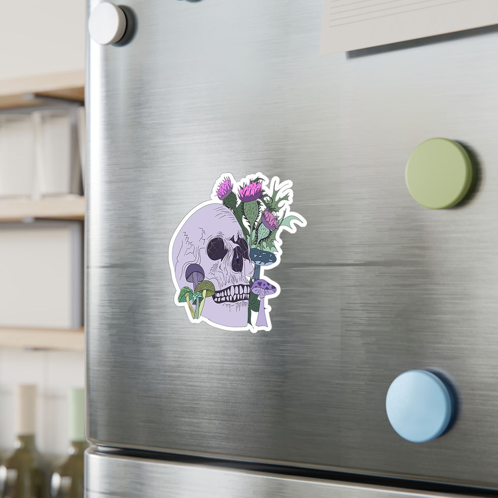 Thumbnail: Skull with Mushrooms and Thistles | |  Vinyl Decal Sticker