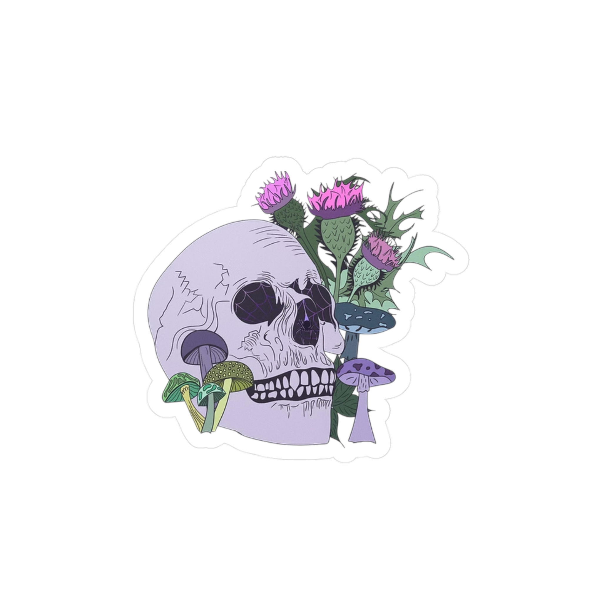 Skull with Mushrooms and Thistles | |  Vinyl Decal Sticker