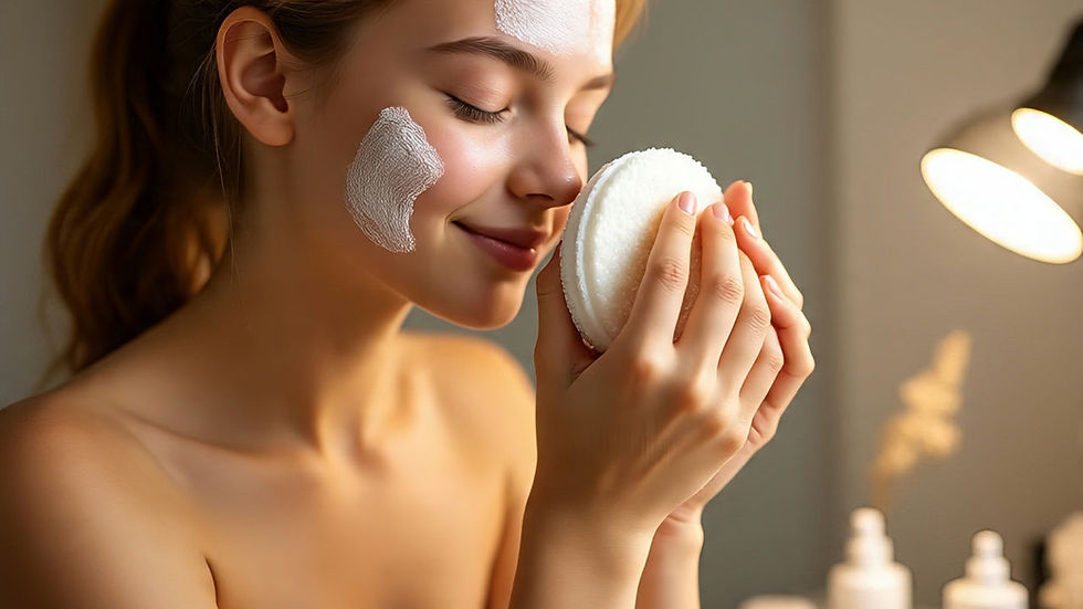 Women gently exfoliating face , avoiding common skin care mistakes of over- exfoliation