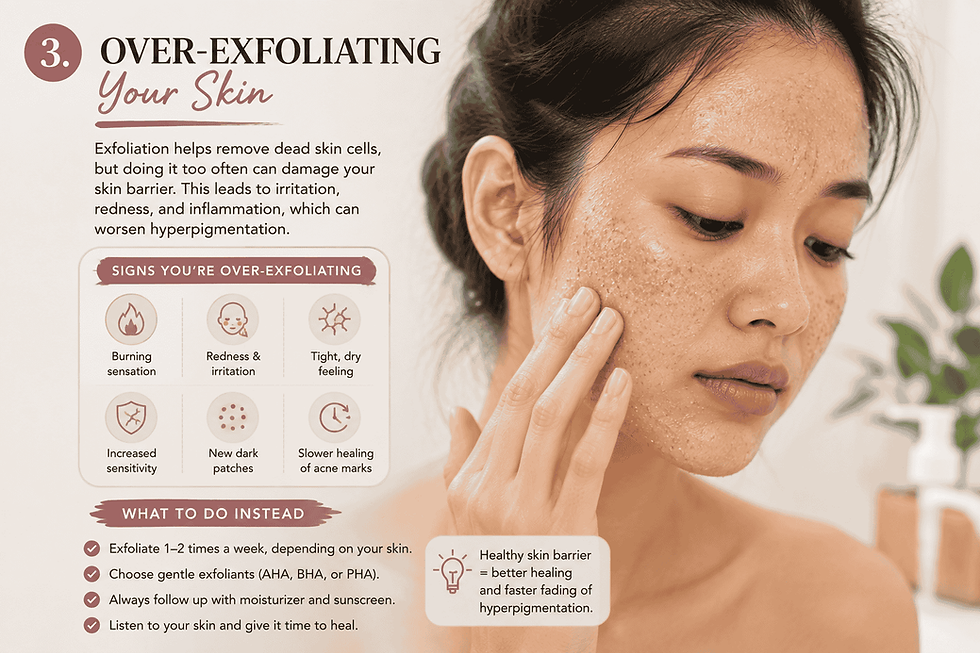 Over-exfoliating irritated skin can make hyperpigmentation worse