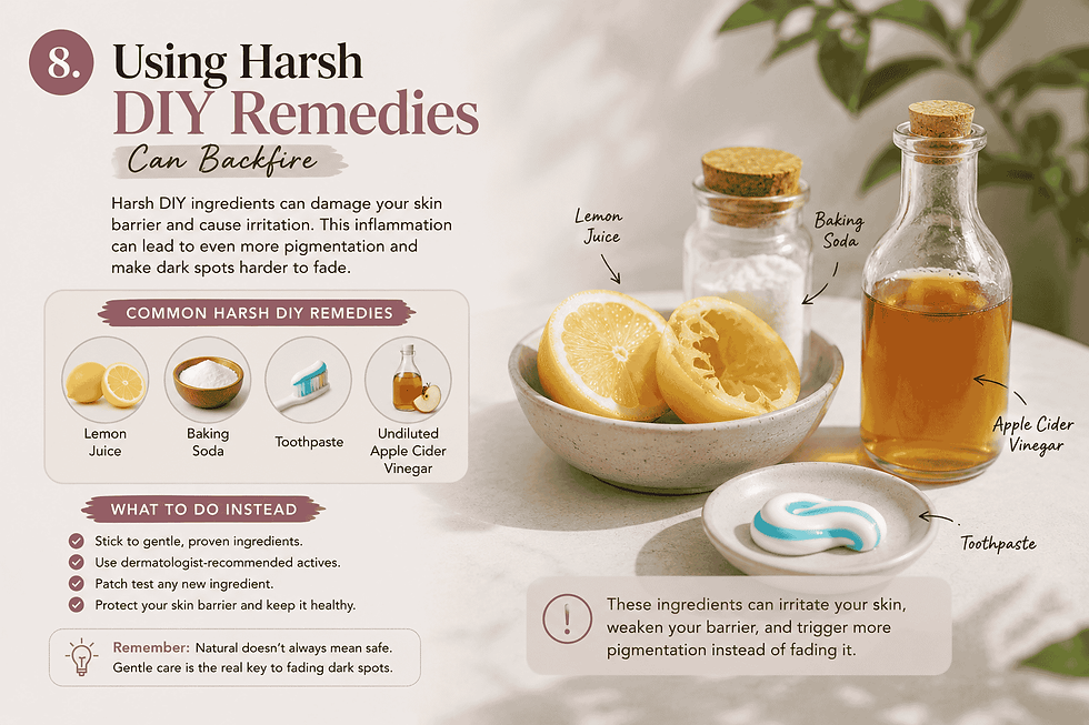 Harsh DIY skincare remedies such as lemon and baking soda can worsen hyperpigmentation