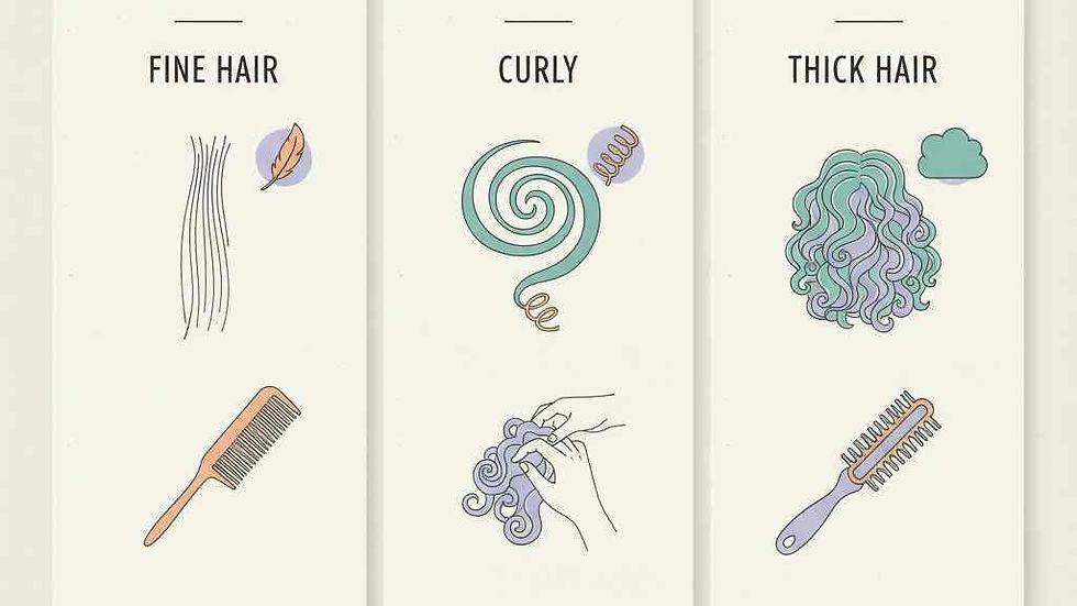 Graphic displaying different hair types—straight, wavy, curly, coily—to show how hair serum works on various textures.