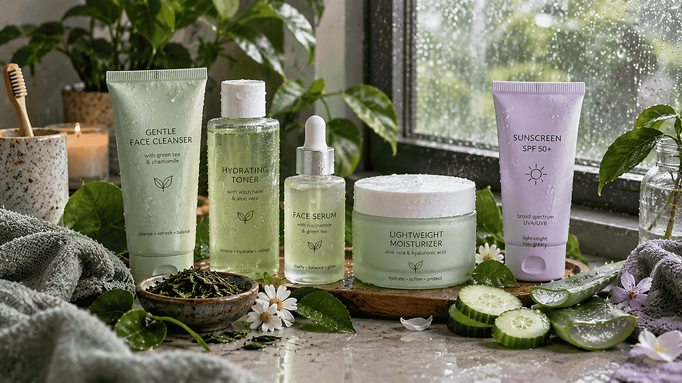 Monsoon skincare routine with Natural skincare ingredients, aloe vera, cucumber and rain