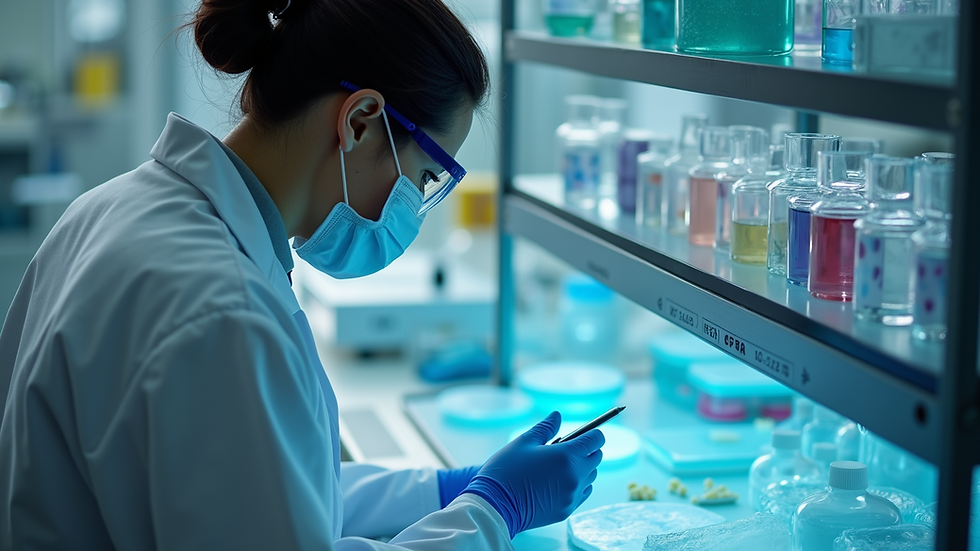 High angle view of a scientist working with cell cultures in a lab