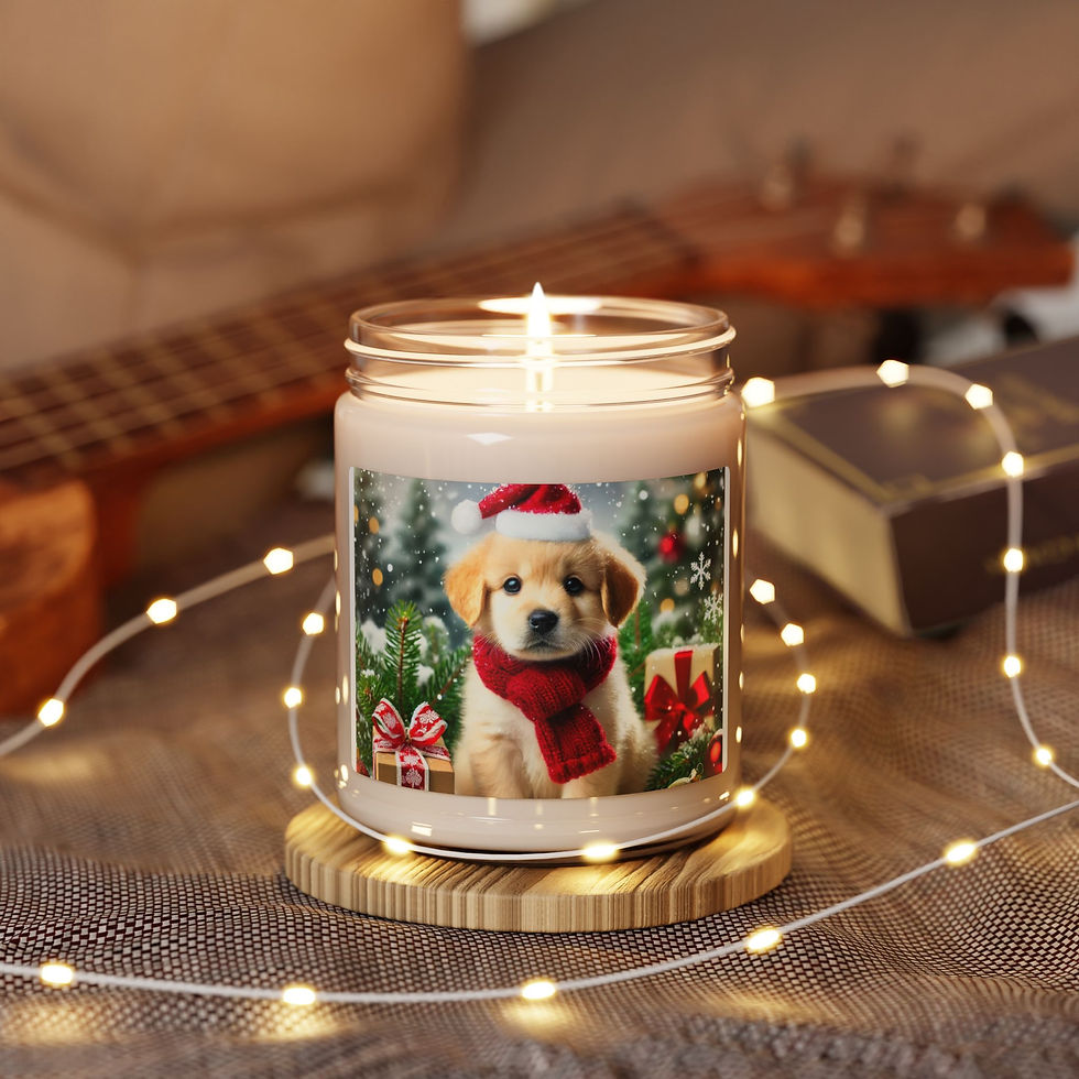 Thumbnail: Soy Candle - Festive Puppy in December Holiday Setting