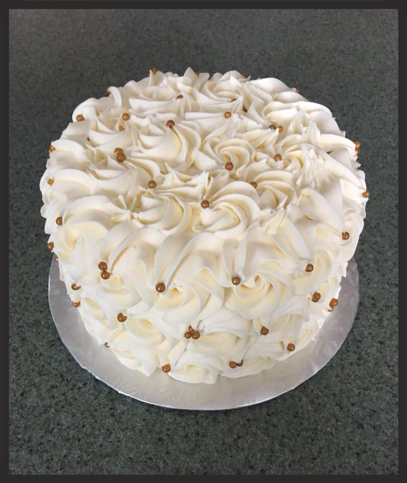 White Rosette Cake with Gold Pearls