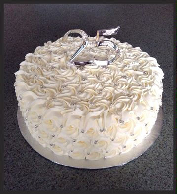 White Rosette Cake with Silver Pearl