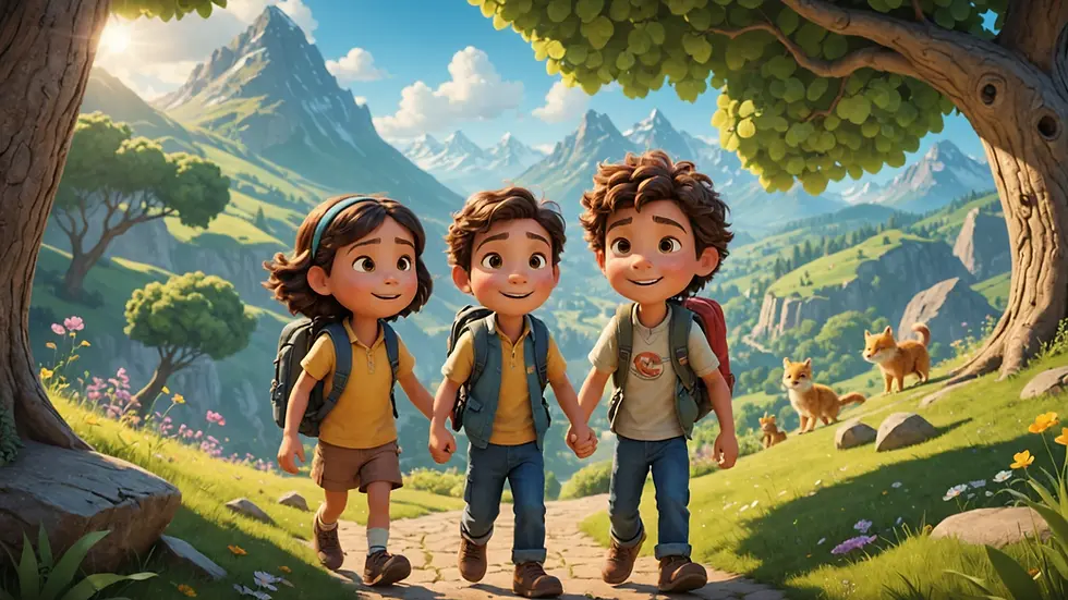 Children's book characters engaging in a friendship adventure