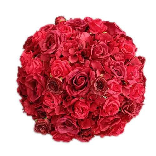 Flower Ball 20″ D Super Quality Silk Roses & Hydrangeas in Red
