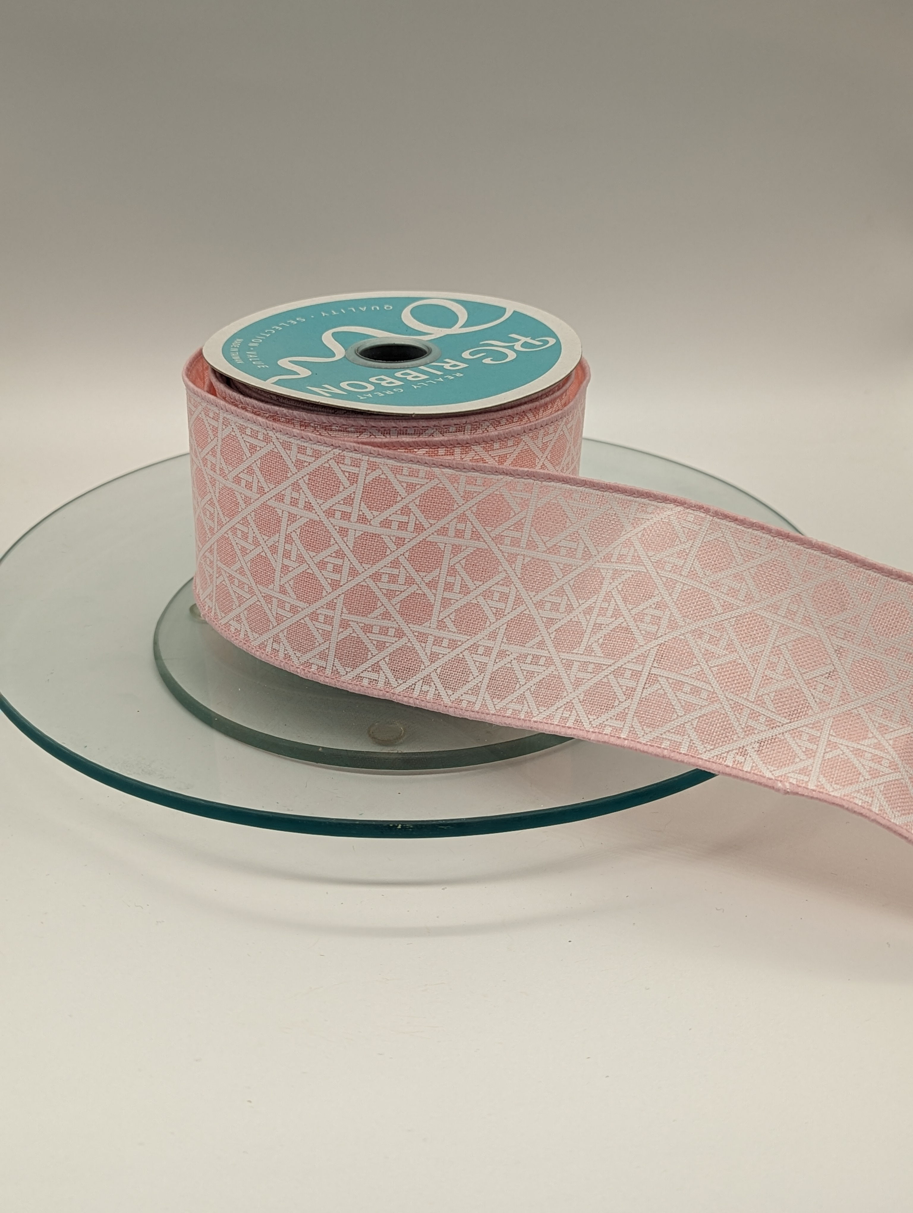 2.5" Pink & White Criss Cross Basket Weave(10 Yards)
