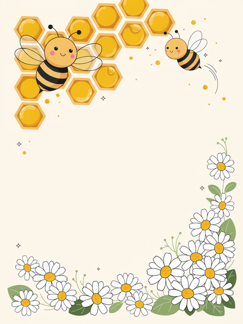 Two cheerful bee-themed backgrounds with honeycomb, daisies and warm cream tones. Baby shower invitation background concept for personalization.