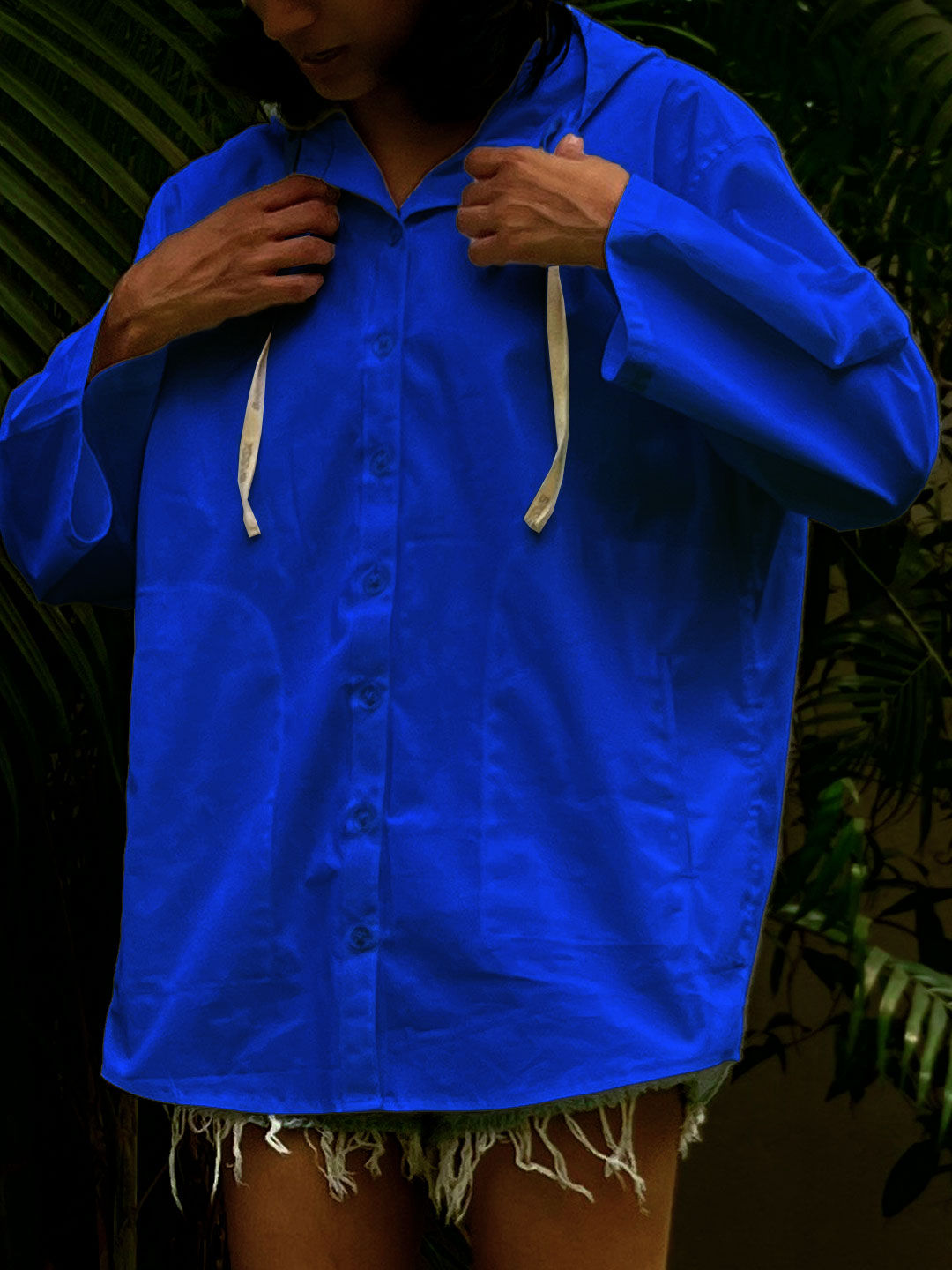 Cobalt Blue Hoodie Shirt front view