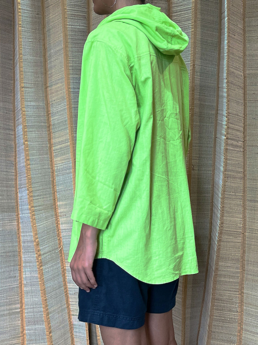 थंबनेल: Neon Green Cotton Linen Unisex Hoodie Shirt
