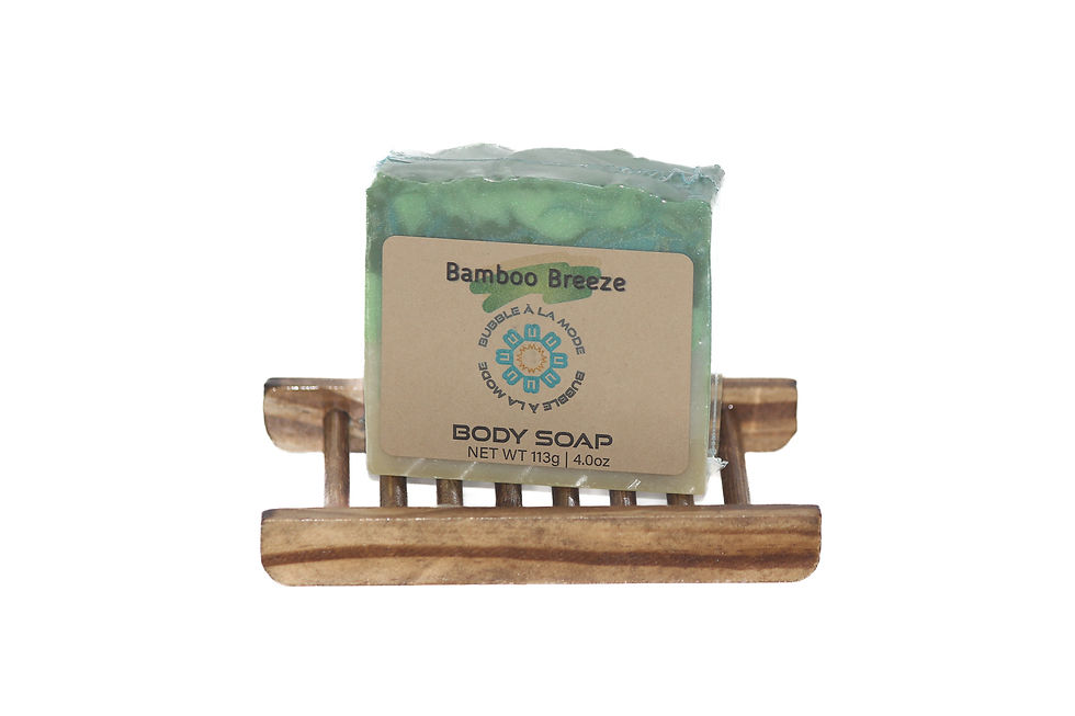 Thumbnail: Bamboo Breeze Body Soap on wooden soap dish