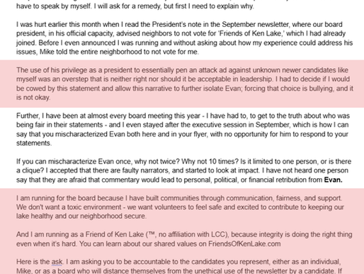 A community comment half covered in red representing the portions blocked during a meeting