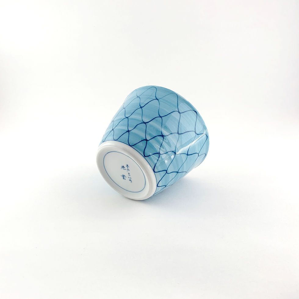 Thumbnail: Hand-painted Porcelain Choko Soba Cup - Blue Net & Whale's Tail