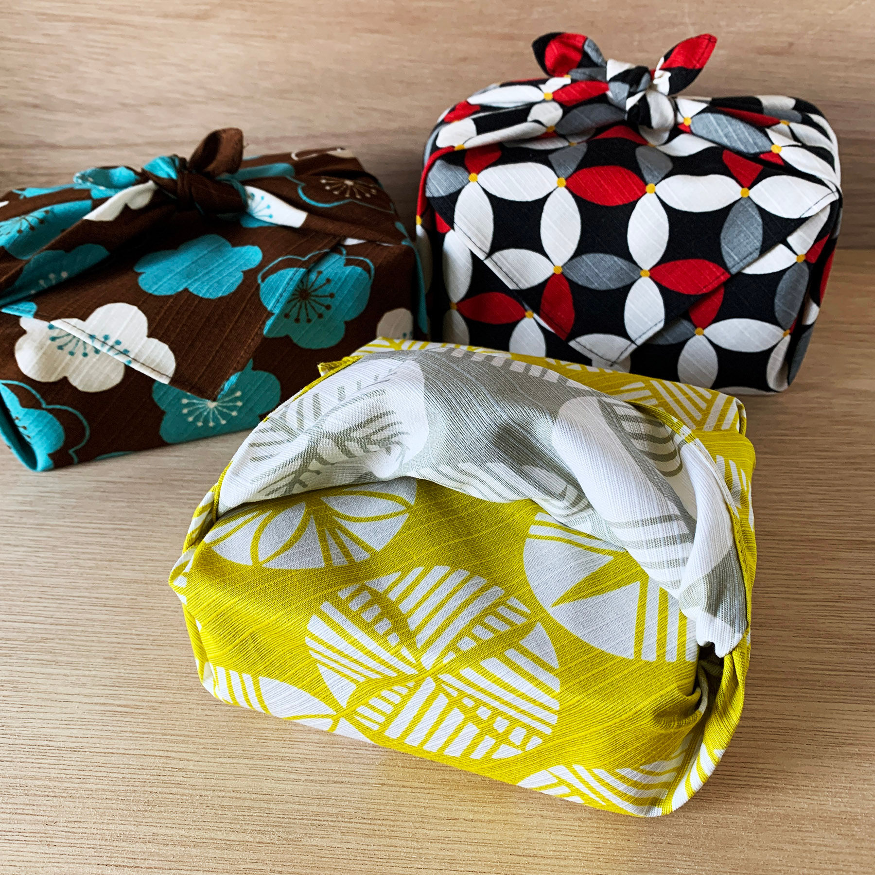 wood bento box gift set with furoshiki cloth