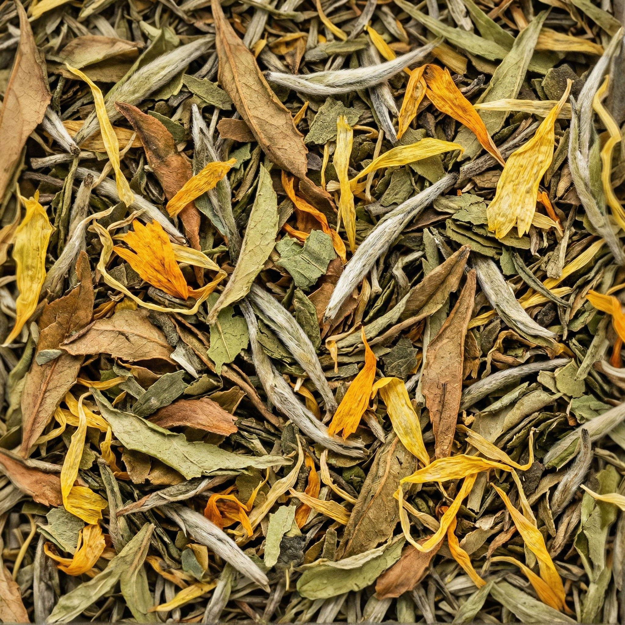 Peach Vanilla - White Tea, a premium herbal tea made with Pai Mu Tan, Green Tea, Peach, Vanilla, Marigold Flowers. US
