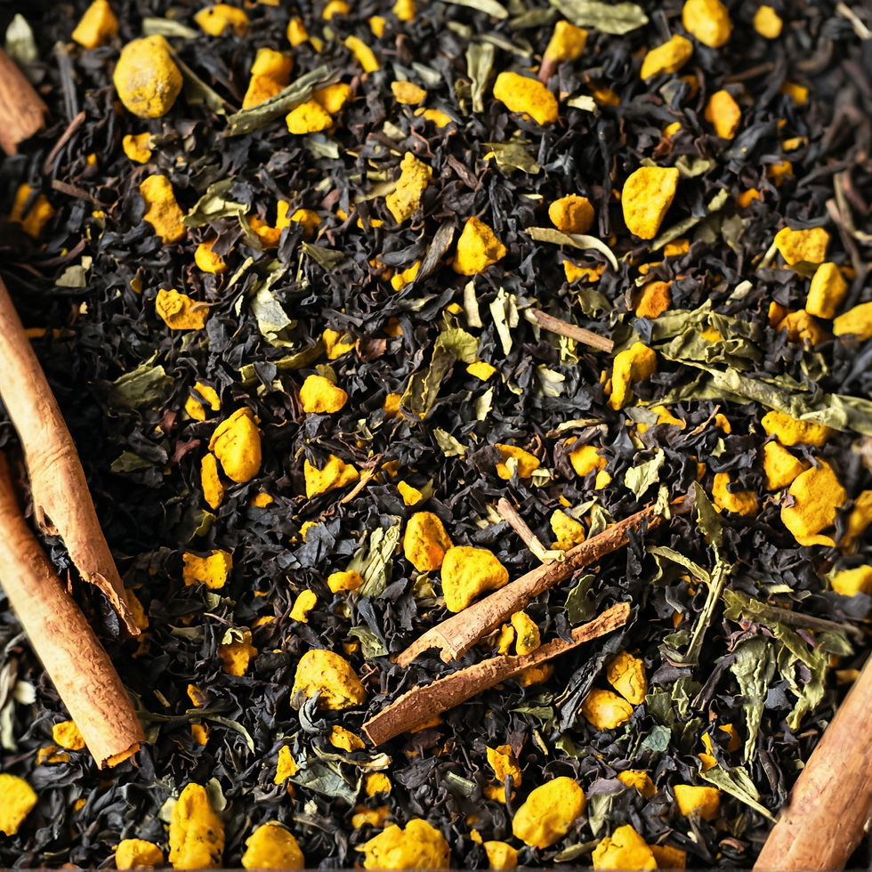 Turmeric Tea- Black Tea, a premium herbal tea made with Black Tea, Sencha,Turmeric roots, Ginger roots and cinnamon sticks. C