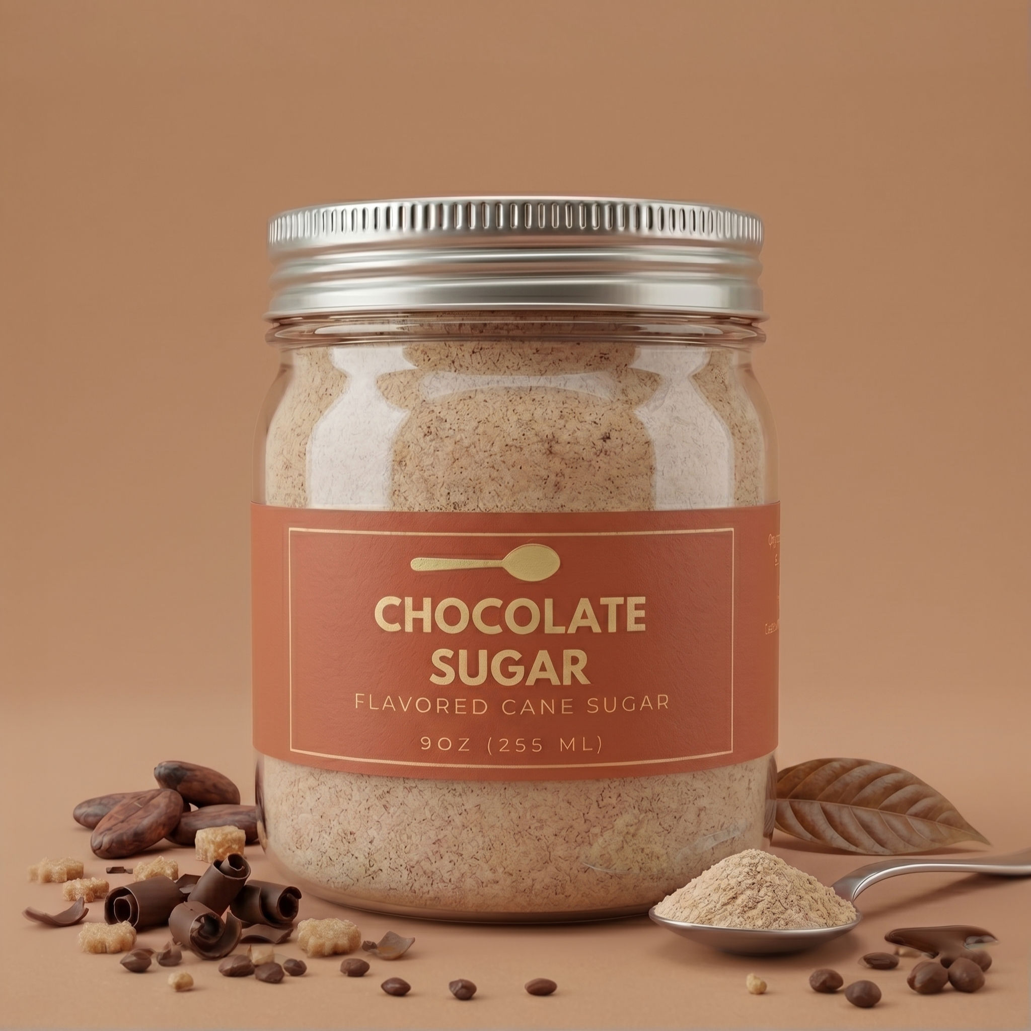 Organic cane sugar mixed with cocoa powder and cacao nibs for chocolate flavored drinks and baking recipes.