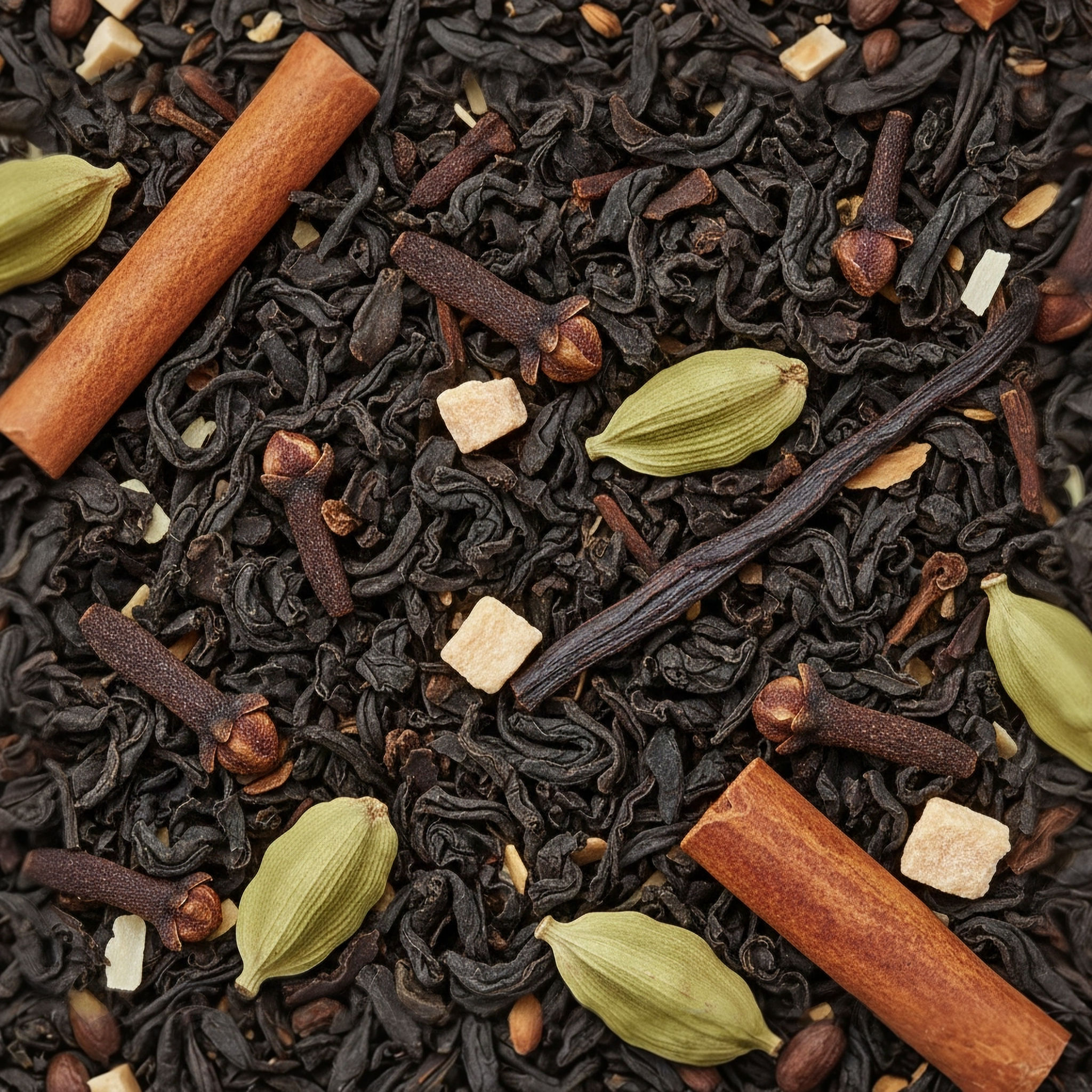 Chai - Black Tea, a premium herbal tea made with Black India, Cardamom, Clove, Cinnamon, Ginger and Vanilla. Crafted by Monde