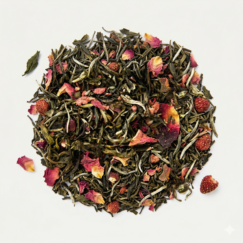Pomegranate - White Tea, a premium herbal tea made with White Tea (Pai Mu Tan), Pomegranate, Cranberry, Rose Petals. Crafted