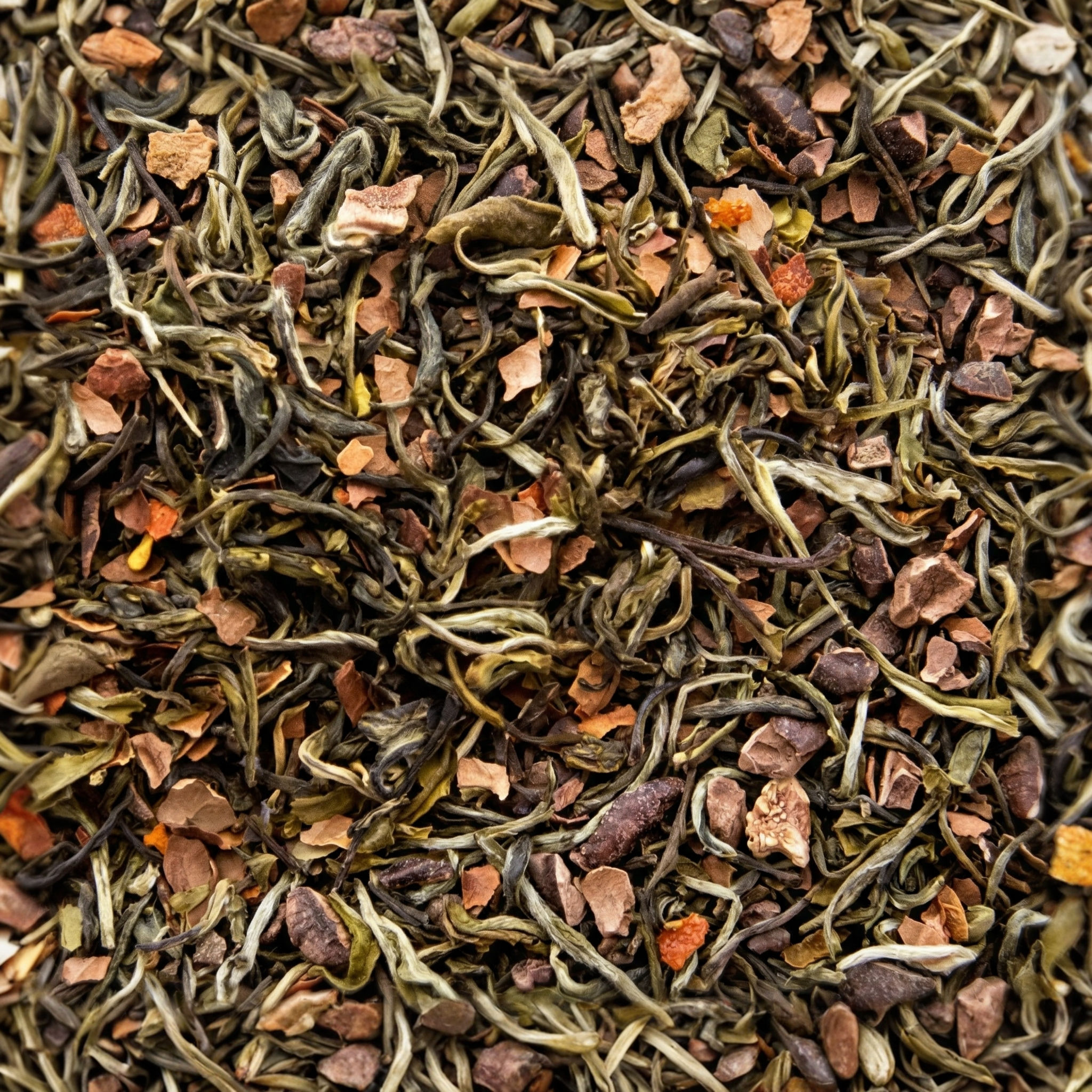 Spicy Chocolate - White Tea, a premium herbal tea made with White Tea, Raspberry, Grapefruit, Calendula Flowers, Rose Petals.
