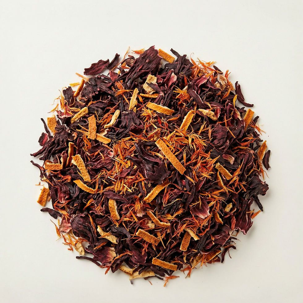 Blood Orange - Hibiscus, a premium herbal tea made with Hibiscus, Orange Peel, Rosehips, Safflowers.. Crafted by Mondepice.