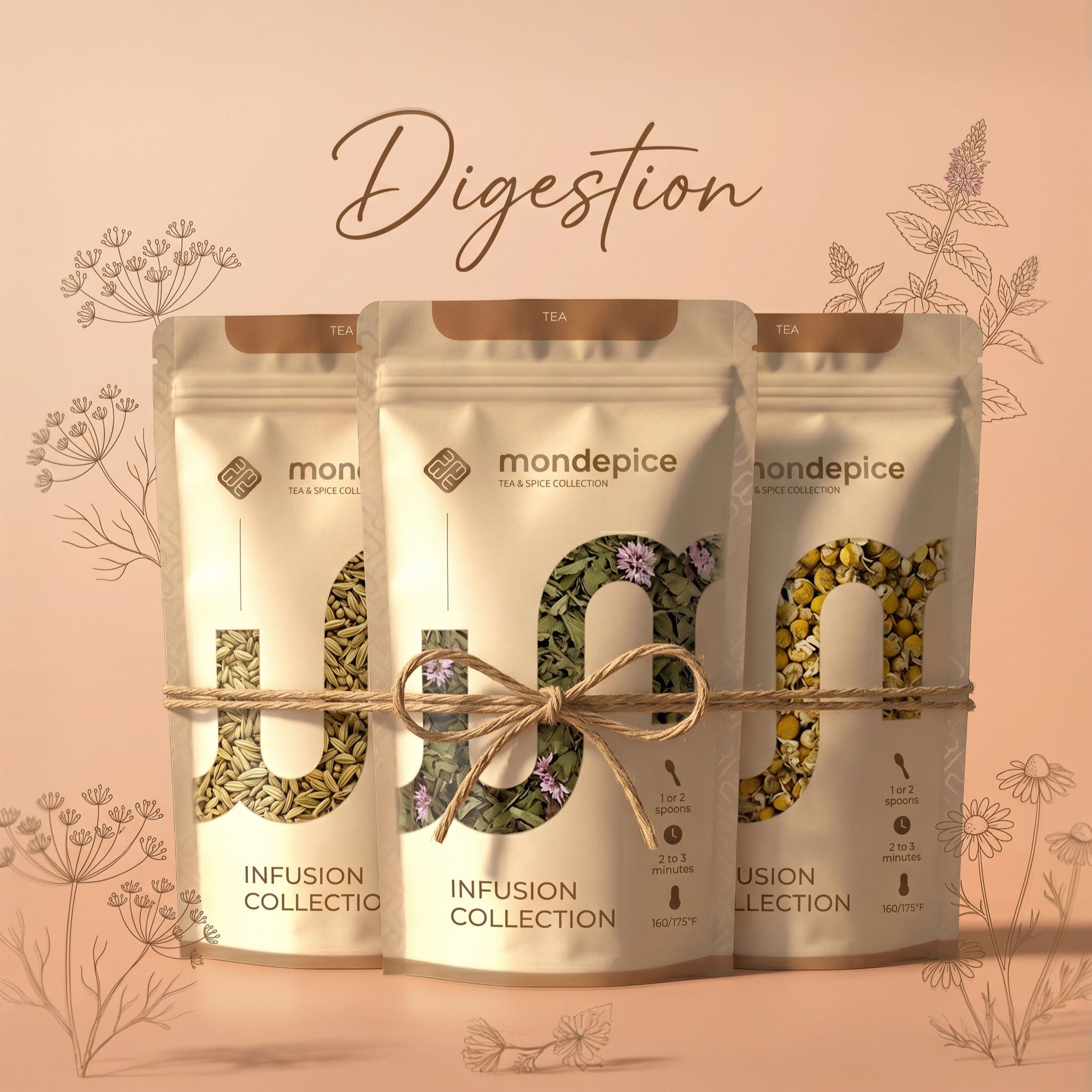 Digestion herbal tea gift trio for after meals by Mondepice